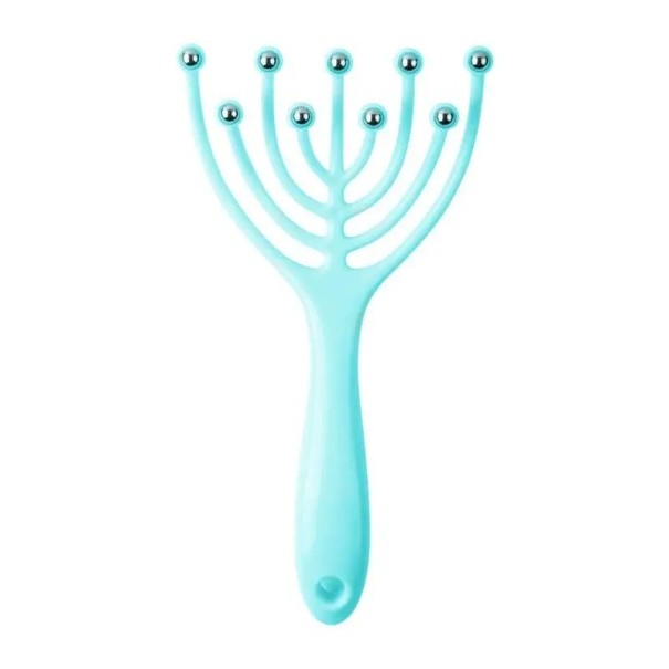 Outil de massage de la tête pour soulager le stress Appareil de massage doux pour le cuir chevelu avec 9 billes en acier Outil de massage antistress pour le cuir chevelu 19 x 8,5 cm bleu