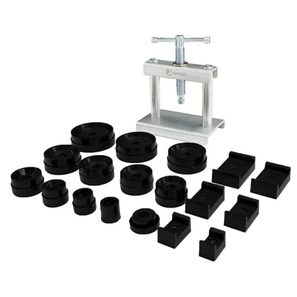 Outil de pressage pour couvercles de montres avec 18 embouts y compris des formes rondes et carrées Presse manuelle avec construction en métal pour la réparation de montres 1