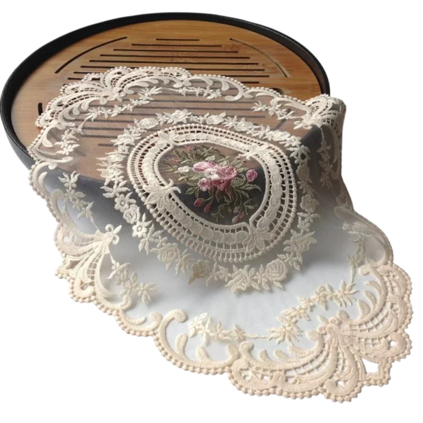 Oval Lace Embroidered Mat 31x43 cm Decorative Tablecloth for Cup Plate Fruit Bedroom Kitchen Dining Table Christmas Festive Decoration 1