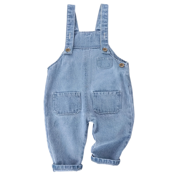 Overal de mezclilla para niños con tirantes y suéter Pantalones largos Bolsillos Botones en los hombros Overal cómodo de algodón y poliéster para bebés 4