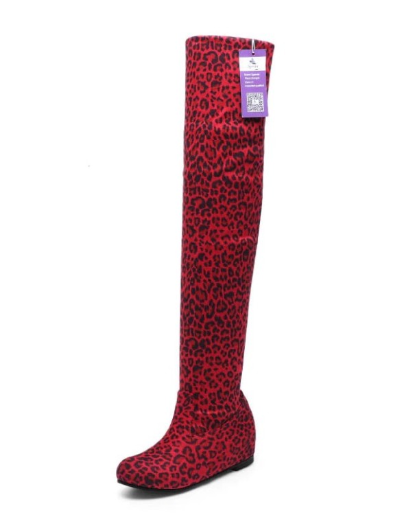 Overknee-Stiefel für Damen mit Leopardenmuster rot 35