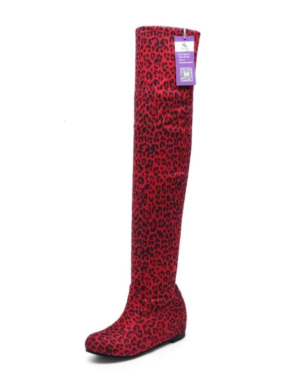 Overknee-Stiefel für Damen mit Leopardenmuster rot 38