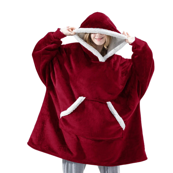 Oversize koc dresowy z rękawami czerwony