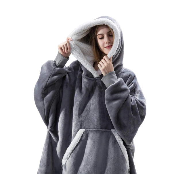 Oversize mikinová deka s rukávmi sivá