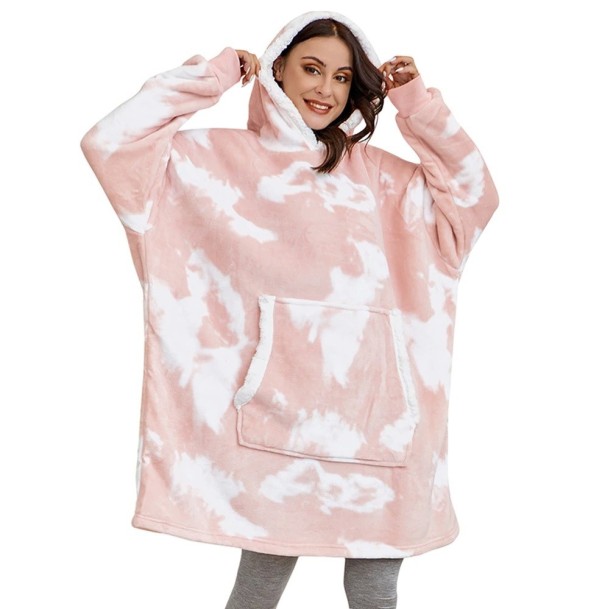 Oversize mikinová deka s rukávy P3996 růžová