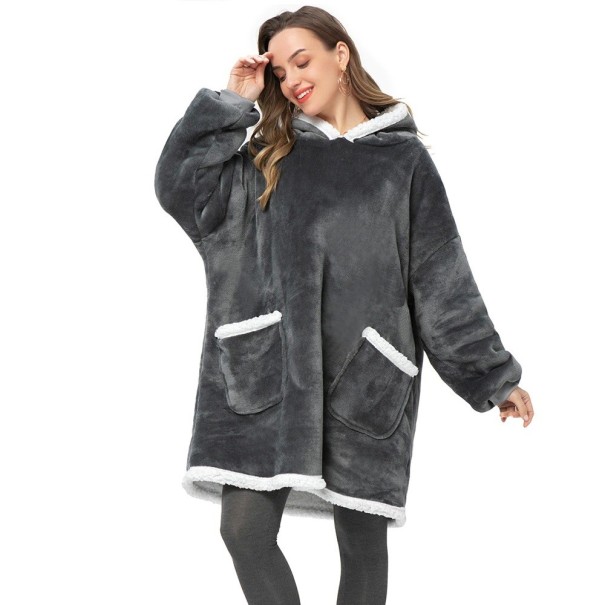 Oversize φλις κουβέρτα με μανίκια P3997 γκρι