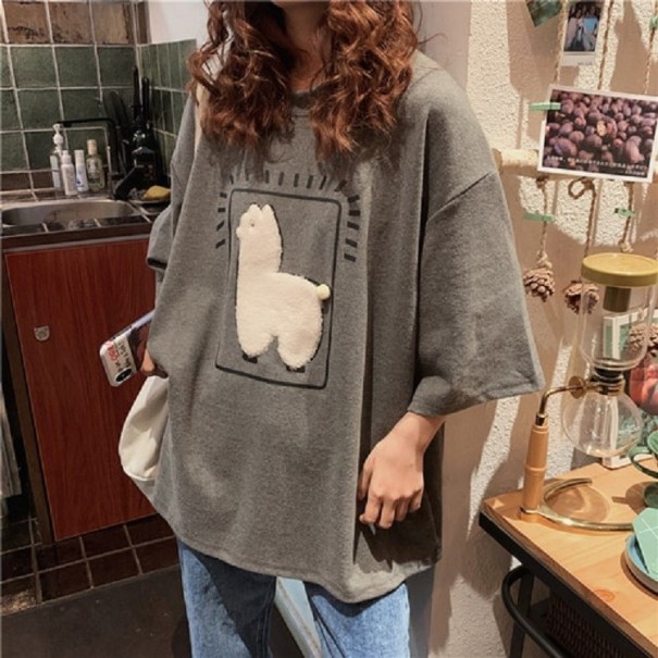 Oversized alpaka t-shirt til kvinder grå M
