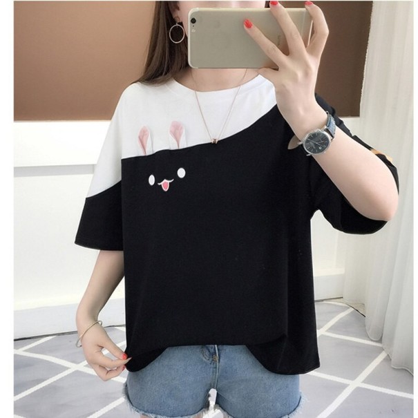Oversized t-shirt til kvinder med kaninmotiv sort M