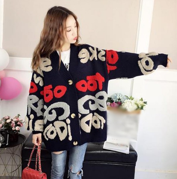Oversized trui voor dames A2970 donkerblauw