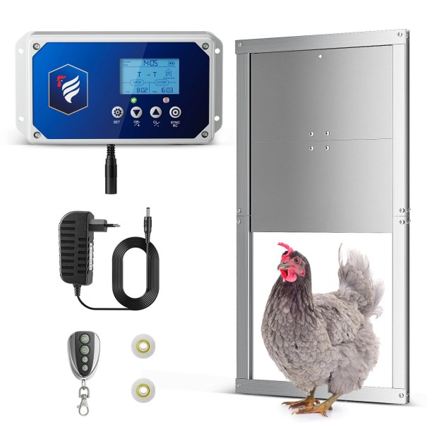 Ovladač automatických dvířek kurníku LCD displej a časovač otevírání Snímač jasu 23 úrovní Kryt ABS IP65 Modrobílý Pro chov drůbeže 1