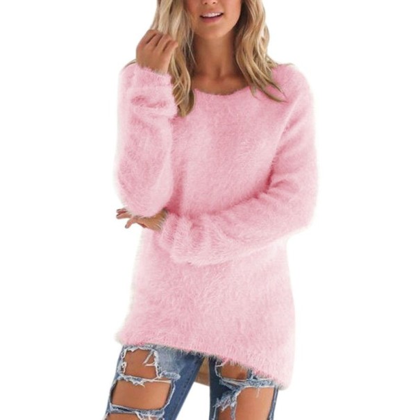 Owłosiony sweter damski J2540 różowy L