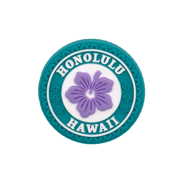Ozdoba na topánky crocsy Honolulu Hawaii fialová kvetina PVC dekorácia zelená biela doplnok do crocsov jednoduché nasadenie 1