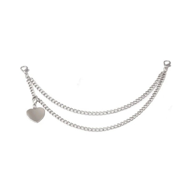 Ozdobny łańcuszek do torebki podwójny z zawieszką w kształcie serca 26 x 31 cm Stop metali Srebrny dekoracyjny łańcuszek do torebki zapasowy krótki uchwyt 1