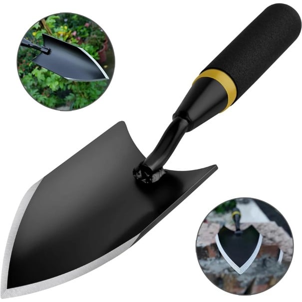 Pá de jardim 33 cm em aço manganês com cabo de borracha 15,3 × 8 cm lâmina ferramenta de jardim manual para plantio e trabalho no solo 1