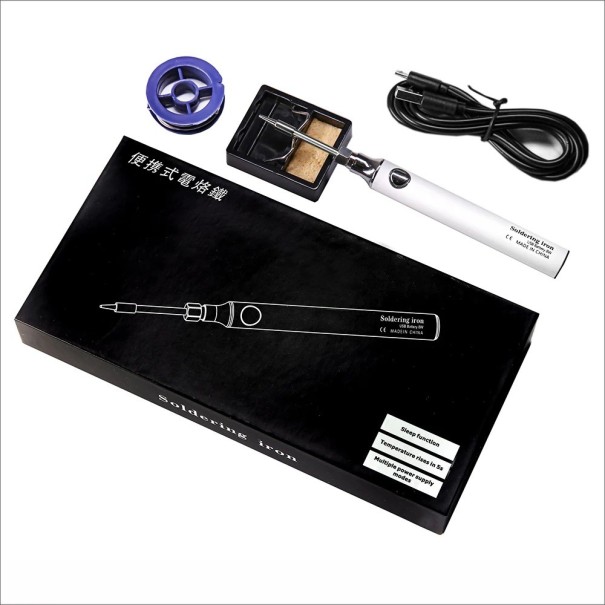 Pá de Solda Compacta Sem Fios Pistola de Solda Eléctrica de Carregamento Rápido com Faixa de Temperatura de 330-450°C Soldador Portátil com Cabo USB 5V 8W branco