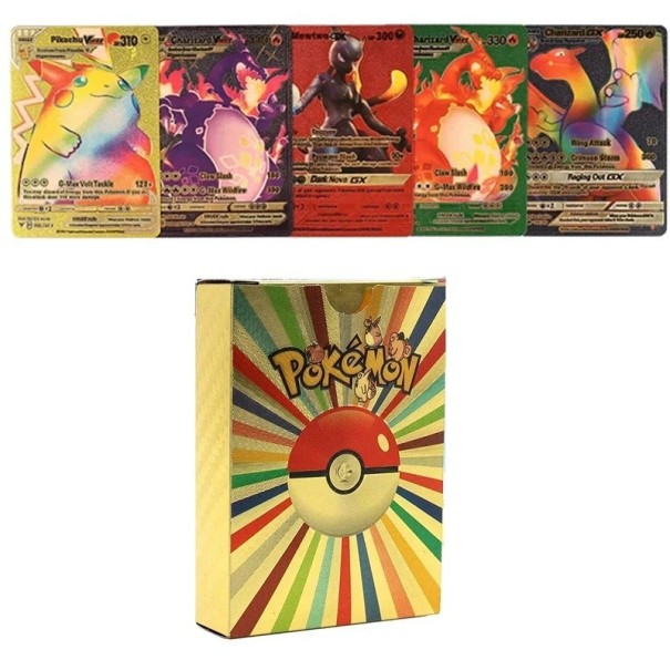 Pachet de cărți Pokemon colorate VMax Cărți Pokemon strălucitoare Cărți comerciale Pokemon Set cărți de joc colorate 55 buc. 1