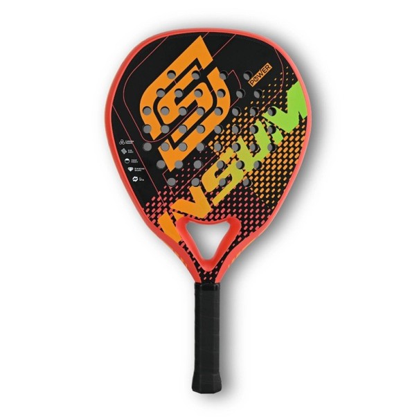 Padel raketa Insum Power Karbonový rám Jádro z měkké EVA pěny Diamantový tvar Head heavy vyvážení Perforovaná plocha Na padelové kurty oranžová