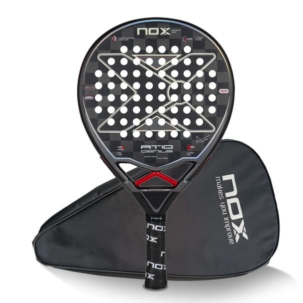 Padelová pálka NOX AT10 Genius 18K karbon 18K povrch rám z uhlíku ochranný obal Černá pro pokročilé hráče Agustín Tapia luxury series 1