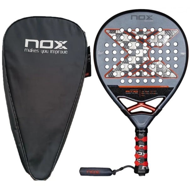 Padelová pálka NOX AT10 Genius 18K karbon 18K povrch rám z uhlíku ochranný obal Šedá a oranžová Agustín Tapia pro pokročilé hráče luxury series 1