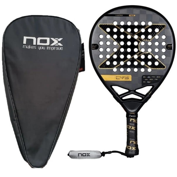 Padelová pálka NOX AT10 Genius LTD 18K tvrdé jádro limitovaná edice karbon 18K rám z uhlíku obal Černá a zlatá Agustín Tapia pro pokročilé hráče 1