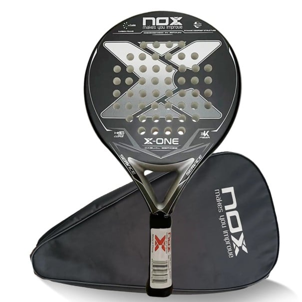 Padelová raketa NOX X-One s přenosnou taškou rukojeť z uhlíkových vláken karbonový rám 3K fiber Černá a šedá pro rekreační hru na padel 1