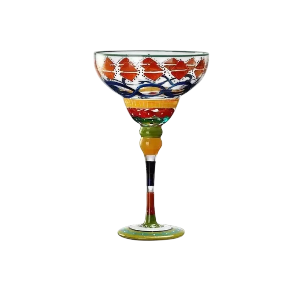 Pahar de cocktail Margarita 270 ml din sticlă decorată colorat diametru 11 cm înălțime 18 cm pahar pentru cocktailuri margarita sau băuturi mixte 1