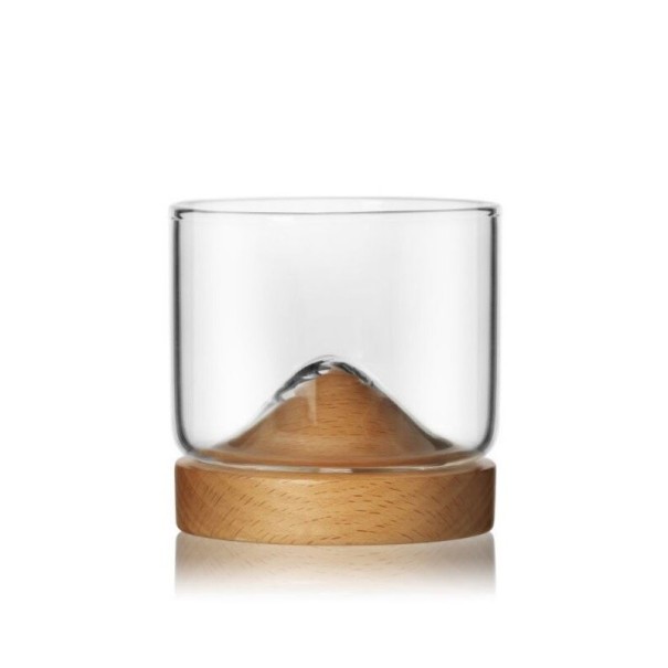 Pahar de whisky cu suport din lemn maro deschis
