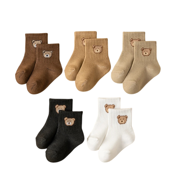 Παιδικές unisex κάλτσες 5 ζευγαριών Πολύχρωμες κάλτσες με σχέδιο αρκούδων Πολυεστέρας άνετες ελαστικές κάλτσες για παιδιά καθημερινής 0-6 μηνών