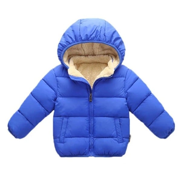 Παιδικό χειμερινό μπουφάν μονόχρωμο με κουκούλα Ζεστό βαμβακερό-μαλλίνο μπουφάν με φερμουάρ Άνετο ζεστό χειμερινό παλτό μπλε 5