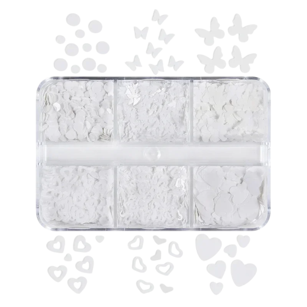 Paillettes 3-4g Set di 6 forme diverse Paillettes decorative colorate per unghie, creazioni, scrapbooking, slime, gioielli e decorazioni fai da te bianco