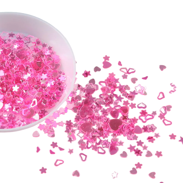 Paillettes en forme de cœurs et d'étoiles 10 g Paillettes brillantes pour ongles Confettis décoratifs pour créations Loisirs créatifs DIY décoration cosmétique rose foncé