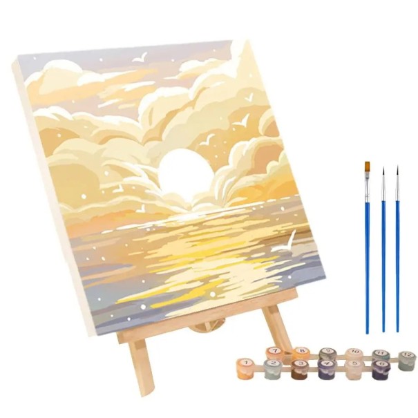Painting by Numbers Set 20x20 cm Abstract Sunset Seascape Acrylic Paints Canvas Brushes Wall Decoration 1