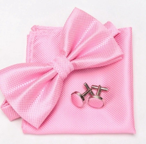 Pajarita, pañuelo y gemelos para hombre rosa Pajarita, pañuelo y gemelos para hombre rosa