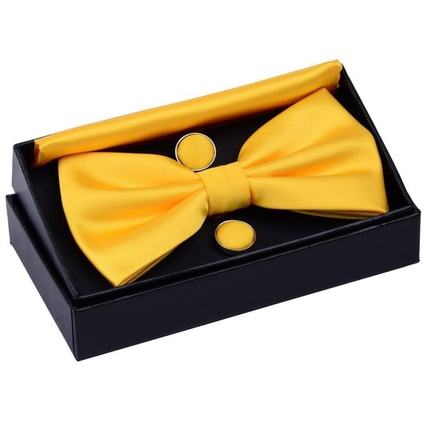 Pajarita, pañuelo y gemelos para hombre T1309 amarillo