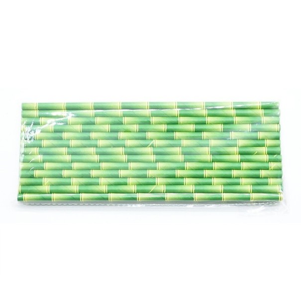 Pajitas de papel con motivo de bambú 25 uds. verde