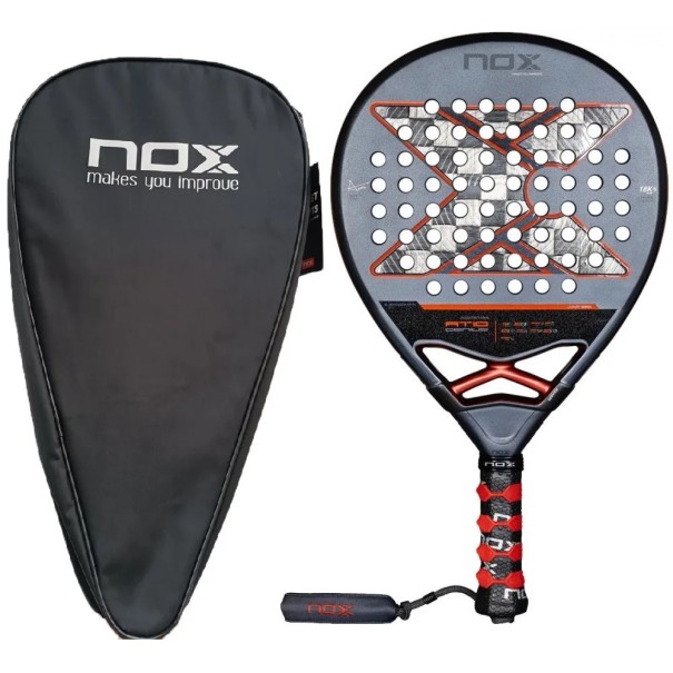 Pala de Padel NOX AT10 Genius 18K carbono 18K superficie marco de carbono funda protectora Gris y naranja Agustín Tapia para jugadores avanzados 1