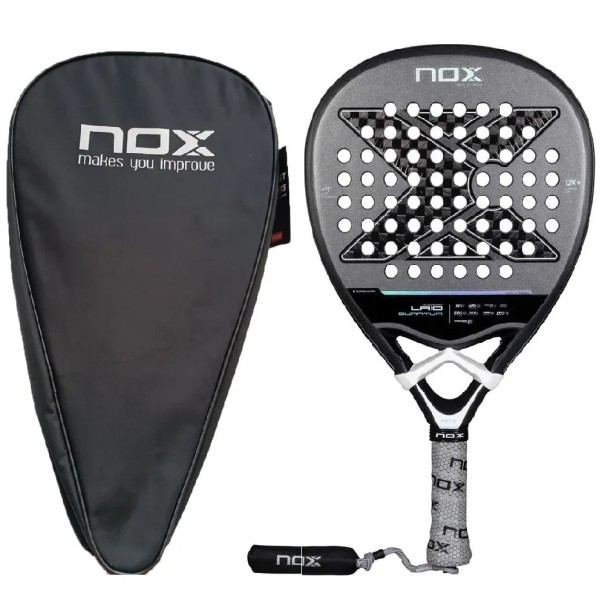Pala de Padel NOX LA10 Quantum 12K carbono 12K superficie marco de carbono funda protectora Gris y negro para jugadores avanzados luxury series 1