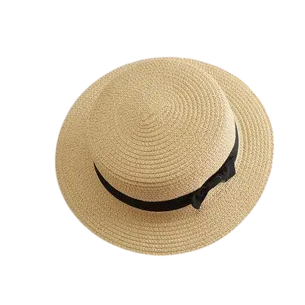 Pălărie de paie de vară pentru femei cu fundă 56-58cm protecție solară casual plajă pălărie de soare pentru femei accesoriu de vară pentru adulți beige