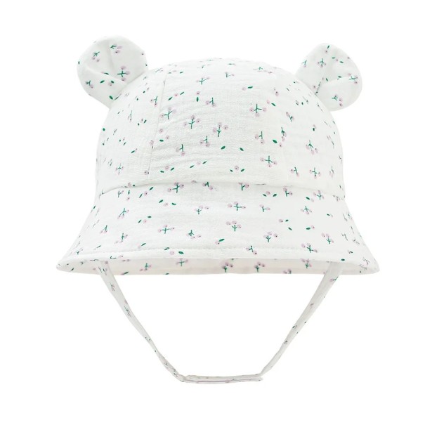 Pălărie din bumbac pentru copii cu urechi, model flori de câmp, cu sistem de prindere, circumferința capului 35–39 cm, vizieră 27 cm, adâncime 11 cm, pentru 3–12 luni 1