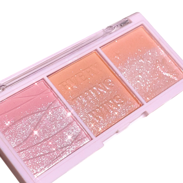 Paleta de Colorete Brillante de Tres Colores 3 Tonos Colorete Iluminador de Larga Duración Sombras de Ojos y Iluminador Maquillaje Multifuncional 2
