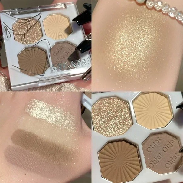 Paleta de sombras de ojos con purpurina, 4 colores, sombras de ojos con purpurina, sombras mate, sombras ultra pigmentadas, de larga duración, resistentes al agua 5