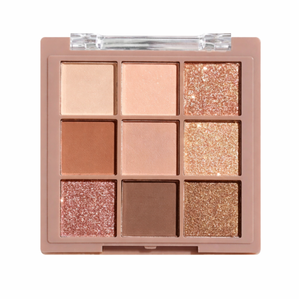 Paleta de sombras de olhos neutra de nove cores Matizes mate e brilhantes Tons quentes de castanho e dourado 1