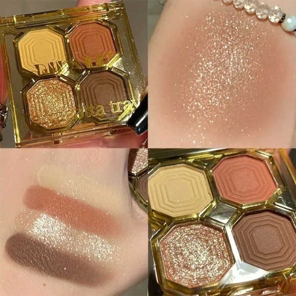 Palete de sombras de olhos brilhantes 4 cores Sombras de olhos brilhantes Sombras de olhos mate Sombras ultra pigmentadas Longa duração À prova 2