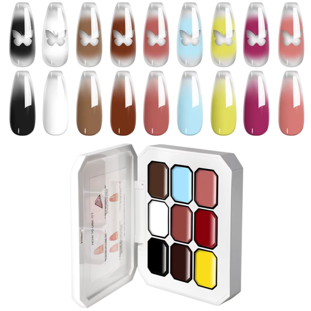 Palette de 9 gels de gradient pour ongles UV LED Gels de peinture de transition pour effets ombrés motifs détaillés DIY et professionnels 1