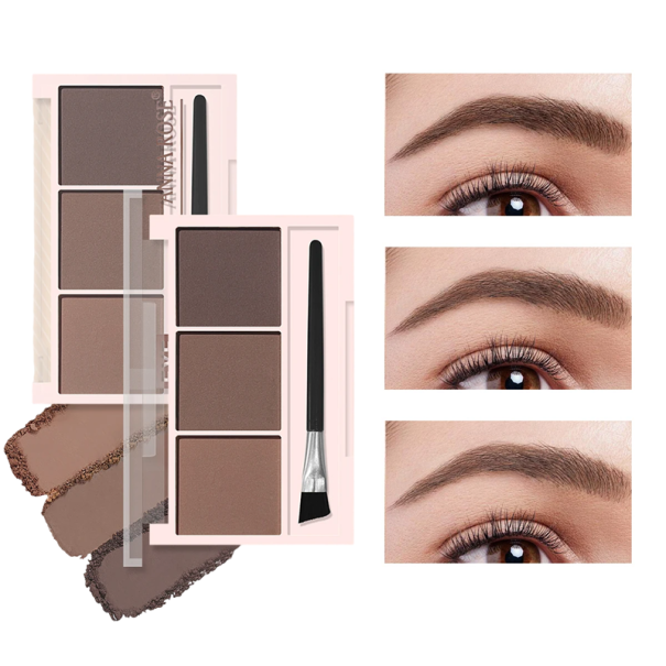 Palette di polvere per sopracciglia a tre colori con pennello 5 g Palette per modellare e definire le sopracciglia Tono naturale Strumento di trucco professionale 4