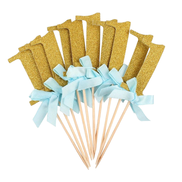 Palitos de aniversário 1 ano azuis 10 pcs dourado
