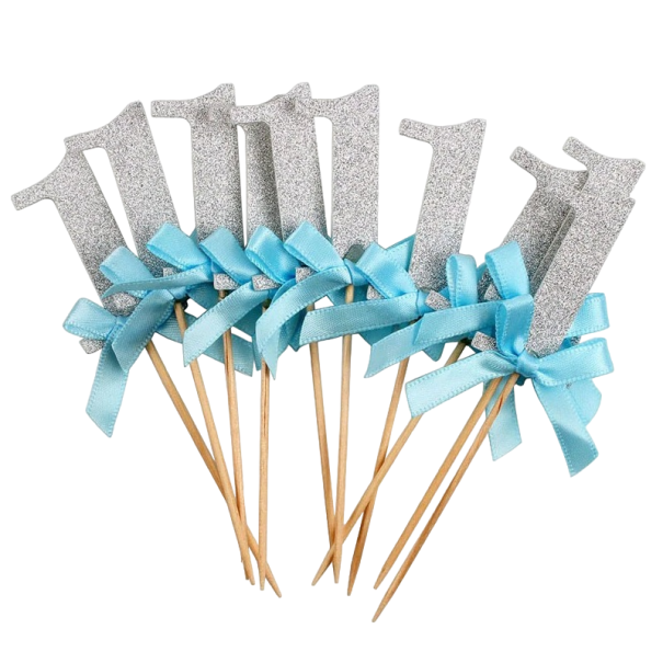 Palitos de aniversário 1 ano azuis 10 pcs prateado