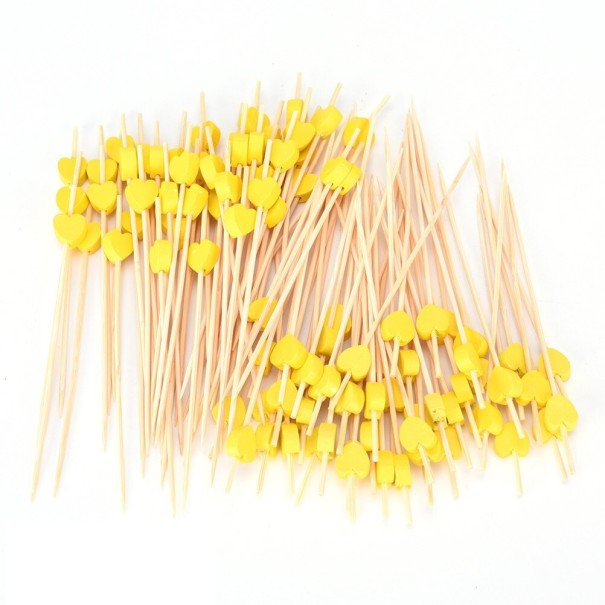 Palitos de bambu com coração 100 unid amarelo