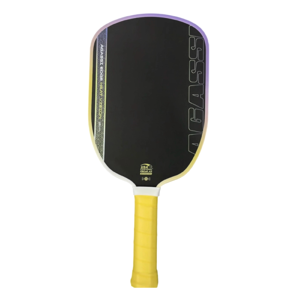 Pálka na pickleball Agassi Edge 16 mm s pěnovým jádrem TFP z uhlíkových vláken pro vyšší rotaci a lepší kontrolu míčku ve hře žlutá