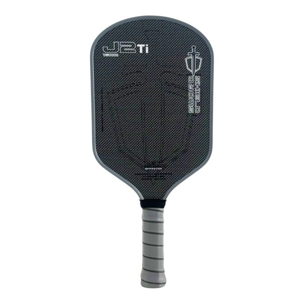 Pálka na pickleball karbonová 41,9 x 19,1 cm Tloušťka 16 mm Polymerové voštinové jádro Texturovaný povrch Černá se šedým okrajem 1